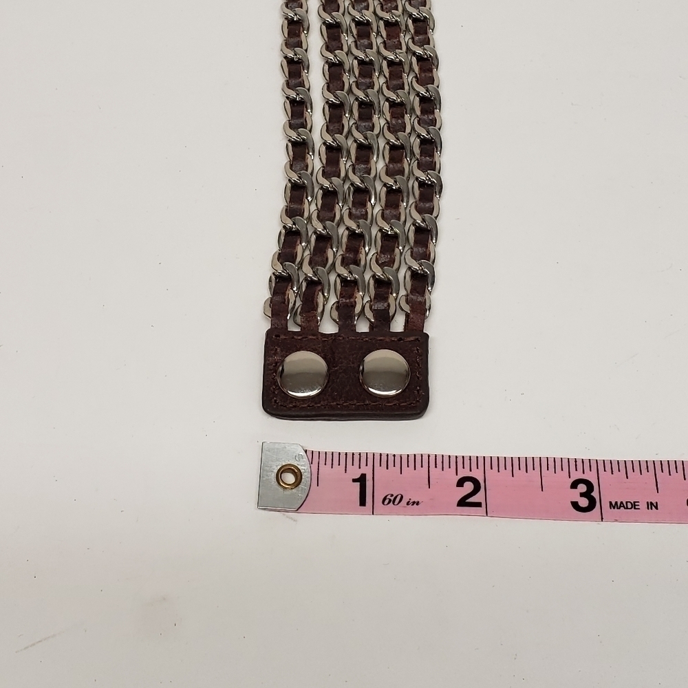 Womens Leather Metal Chain Links Bracelet Snap Closure - Picture 7 of 9